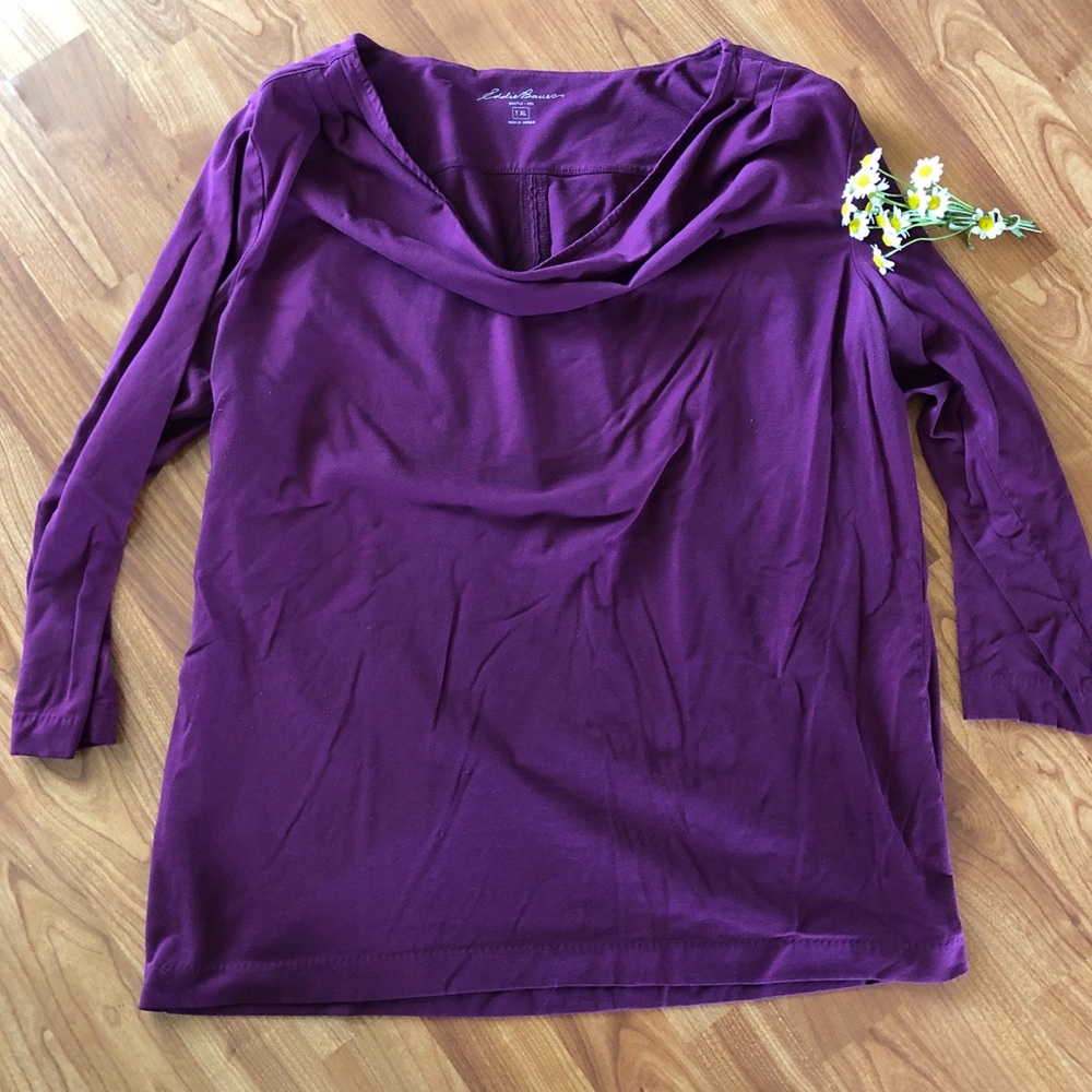 Eddie Bauer Boatneck/cowl berry ¾ sleeve T XL top